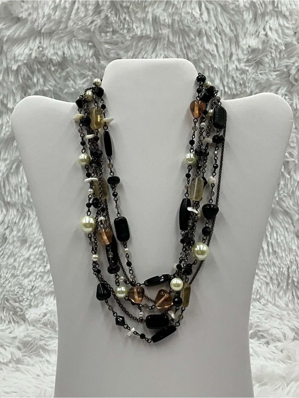 Lia Sophia Multi-Strand Beaded Necklace Black Pearl Mixed Bead Statement